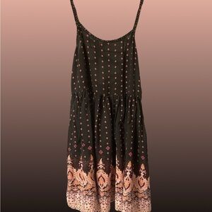 Forever 21 Black Patterned - Gold Beaded Spaghetti Strap Top